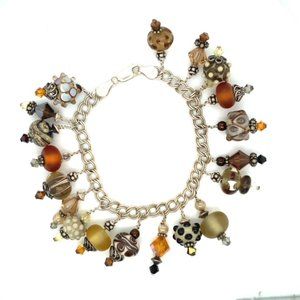Sterling Silver Italian Glass Charm Bracelet 7"